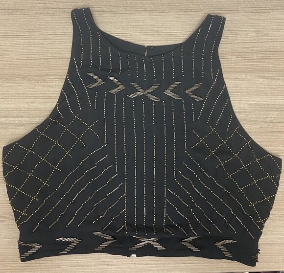Kendall And Kylie Tops - Kendall Kylie Women’s Black Viscose Brass Metal Beads Crop Top Zipper Size Large